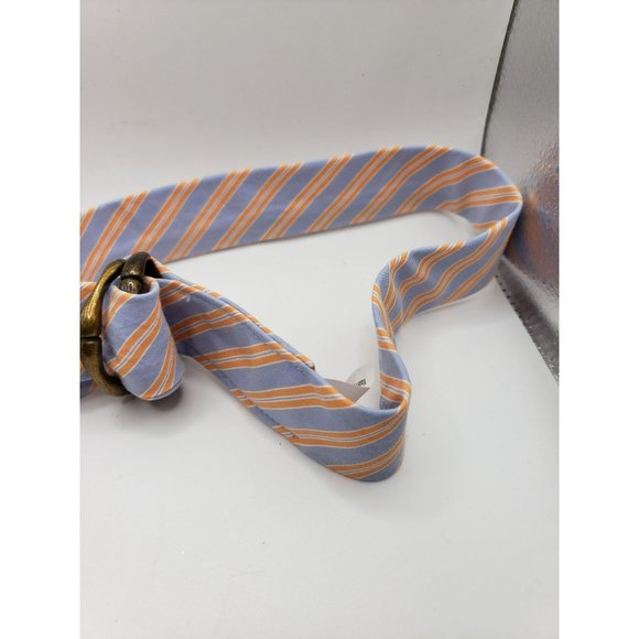 J. CREW Women's Cotton Double Bronze D-ring Preppy Belt Blue Orange Stripe - S/M - Picture 2 of 8